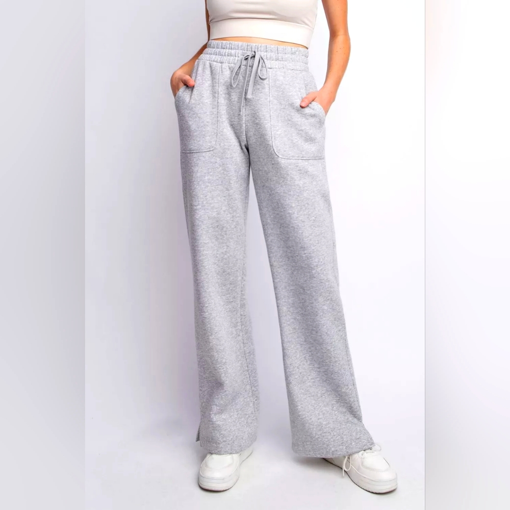 Faith Apparel Full Size Drawstring Straight Leg Slit Sweatpants
